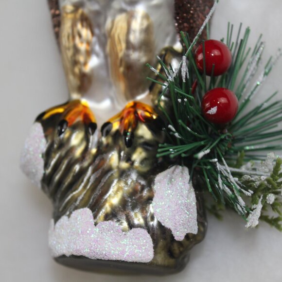 Robert Stanley Eagle Christmas Ornament Blown Glass Brown White Glitter 5" NWT - Picture 3 of 5